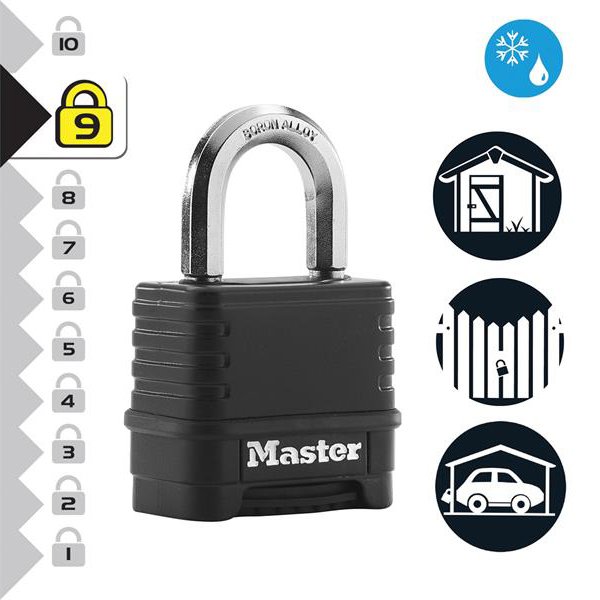 Master Lock Excell 4Digit Black Finish Combination 50mm Padlock IMS