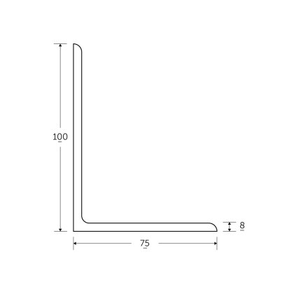 100 x 75 x 8mm - 6m Mild Steel Angles - BSEN10025-2 S275JR