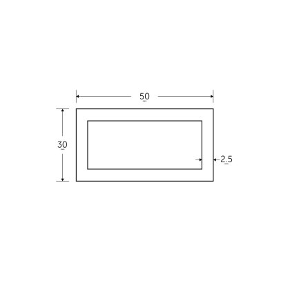 50 x 30 x 2.5mm - 7.5m Mild Steel Rectangular Box Hollow Section - BSEN10219 S235JR