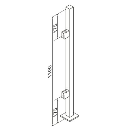 Pre-Assembled Glass Balustrade Square End Post with End Cap