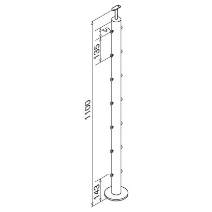 Pre Assembled 3mm Wire Middle Post - 48.2mm x 2.5mm - Fixed Saddle to suit 42mm Handrail