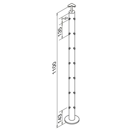 Pre Assembled 3mm Wire Corner Post - 48.2mm x 2.5mm - Fixed Saddle to suit 42mm Handrail