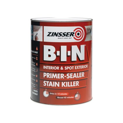 Zinsser - B.I.N Primer, Sealer & Stain Killer Paint White 1 litre Zinsser - B.I.N Primer, Sealer & Stain Killer Paint White 1 litre