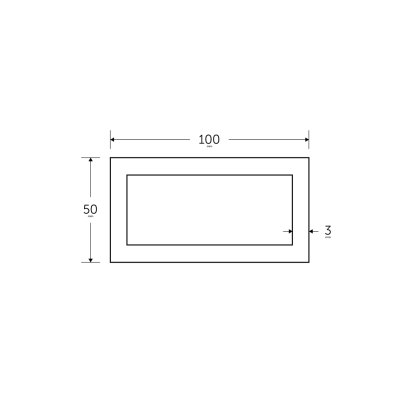 100 x 50 x 3mm - 7.5m Mild Steel Rectangular Box Hollow Section - BSEN10219 S235JR