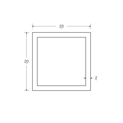 20 x 20 x 2mm - 7.5m Square Hollow Section - BSEN10219 S235JR