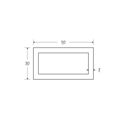 50 x 30 x 3mm - 7.5m Mild Steel Rectangular Box Hollow Section - BSEN10219 S235JR