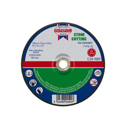 Faithfull - Depressed Centre Stone Cutting Disc 230 x 3.2 x 22.23mm Faithfull - Depressed Centre Stone Cutting Disc 230 x 3.2 x 22.23mm