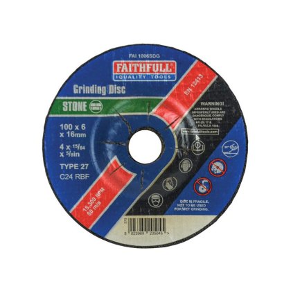 Faithfull - Depressed Centre Stone Grinding Disc 100 x 6 x 16mm Faithfull - Depressed Centre Stone Grinding Disc 100 x 6 x 16mm