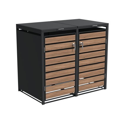 Ecoscape - Double Bin Storage With Lid - Woodgrain & Charcoal Ecoscape - Double Bin Storage With Lid - Woodgrain & Charcoal