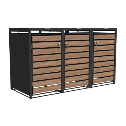 Ecoscape - Triple Bin Storage With Lid - Woodgrain & Charcoal Ecoscape - Triple Bin Storage With Lid - Woodgrain & Charcoal