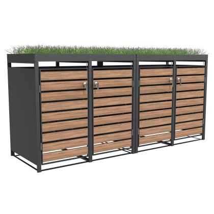 Ecoscape - Quadruple Bin Storage with Planter - Woodgrain Charcoal Ecoscape - Quadruple Bin Storage with Planter - Woodgrain Charcoal