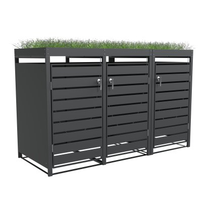Ecoscape - Triple Bin Storage with Planter - Charcoal Ecoscape - Triple Bin Storage with Planter - Charcoal