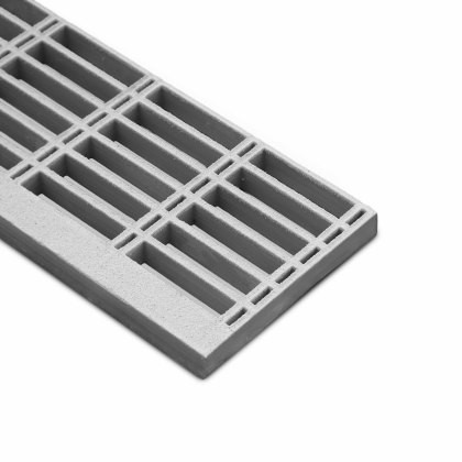 38mm Open Mesh GRP Stair Tread Grating 910mm - Light Grey - RAL 7047 38mm Open Mesh GRP Stair Tread Grating 910mm - Light Grey - RAL 7047