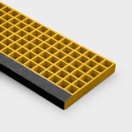38mm GRP Stair Tread Grating 1220mm - Yellow with Black Nose - RAL 1003