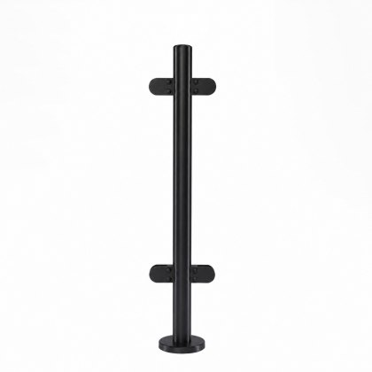 Pre-Assembled Glass Balustrade Round Middle Post with Radiused End Cap - 316/Matt Black PPC