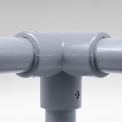 128 - 90 Degree 3 Way Top Corner to suit 50mm GRP Handrail - Grey 128 - 90 Degree 3 Way Top Corner to suit 50mm GRP Handrail - Grey
