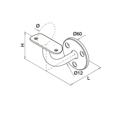 Handrail Rounded Stem Wall Bracket With Fixed Saddle