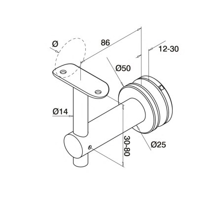 Articulated Offset Glass Handrail Bracket with Adjustable Saddle