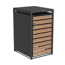 Ecoscape - Single Bin Storage With Lid - Woodgrain & Charcoal