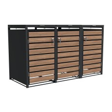 Ecoscape - Triple Bin Storage With Lid - Woodgrain & Charcoal
