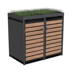Ecoscape - Double Bin Storage with Planter - Woodgrain Charcoal