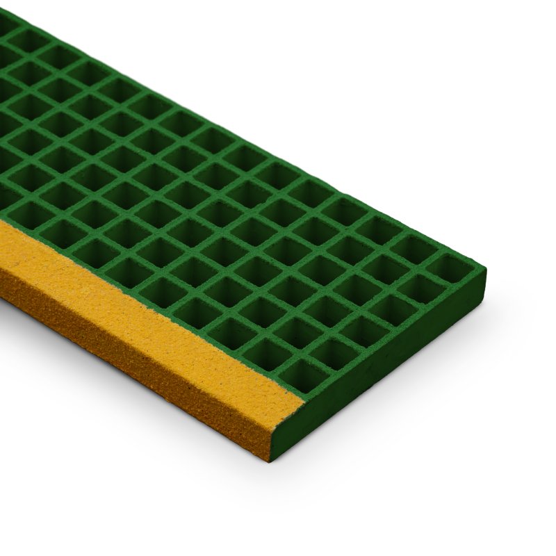 Barclay & Mathieson 38mm GRP Stair Tread Grating 1220mm - Gren with Yellow Nose - RAL 6001