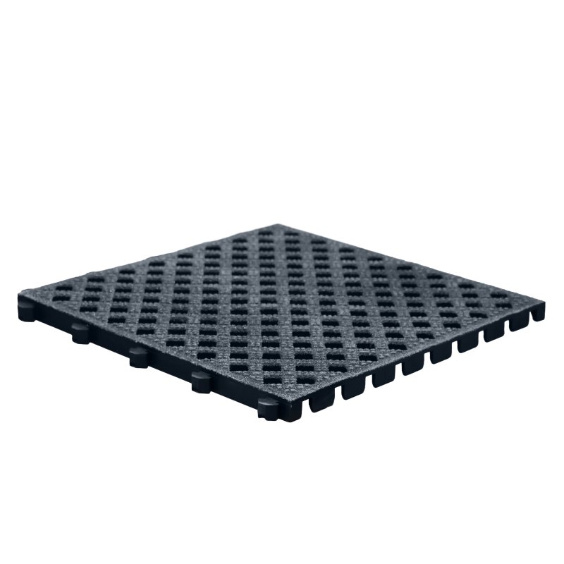 Barclay & Mathieson Gritted Diamond Tread, Open Surface, Interlocking Floor Tile - Black