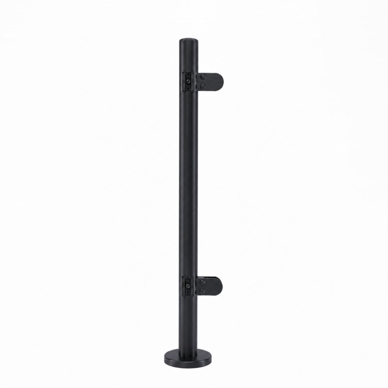 BM Architectural Pre-Assembled Glass Balustrade Round Corner Post with Radiused End Cap - 316/Matt Black PPC